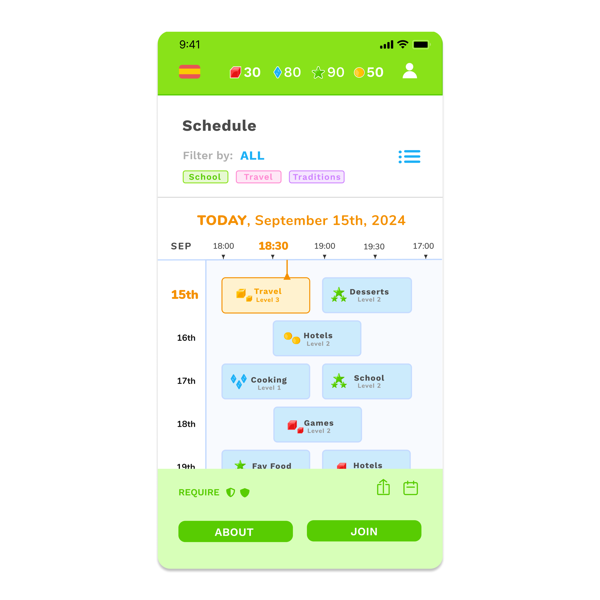 Saved Events & Progress